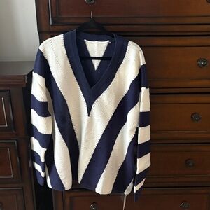 Navy and White Striped Men's Sweater